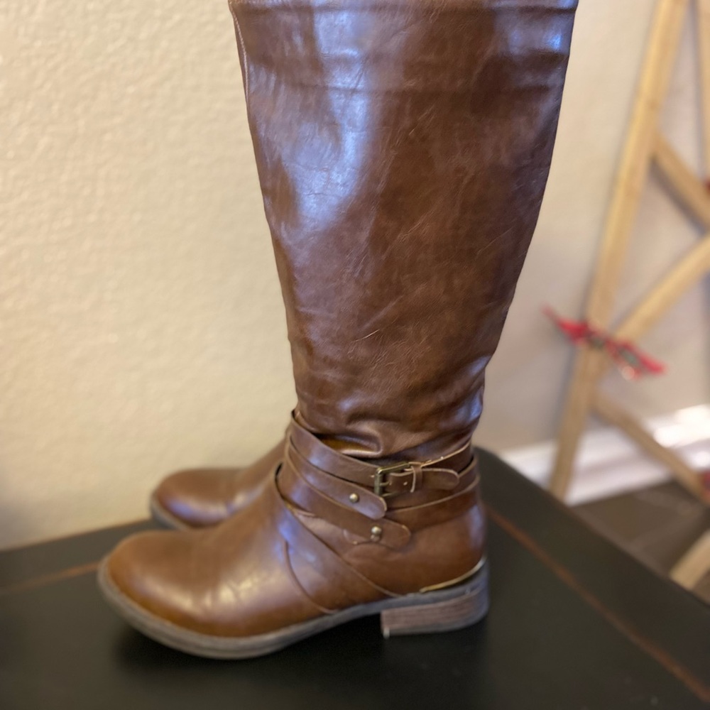 Limelight Brown Faux Leather Knee High Boots Size 8